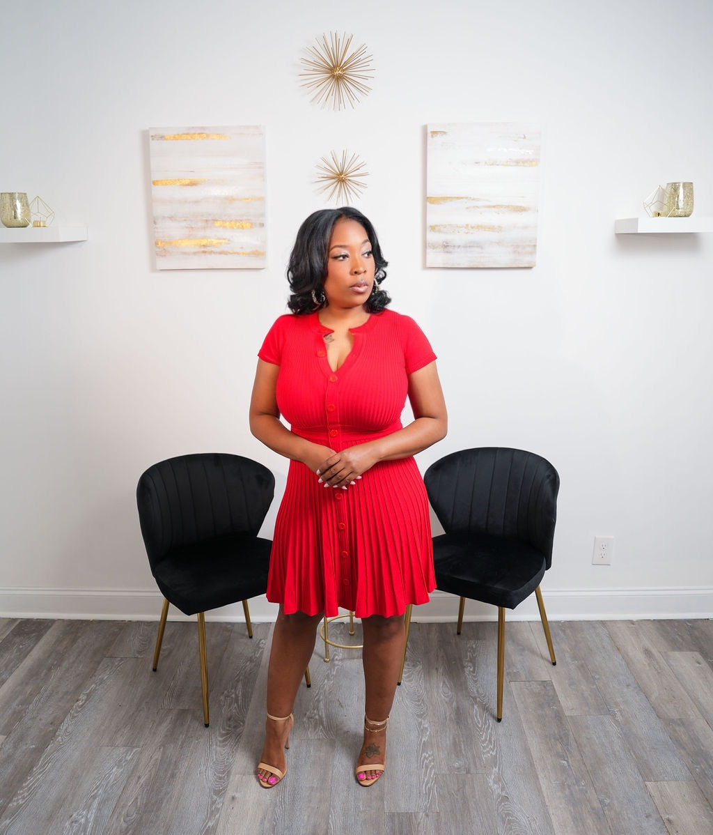 Shai Red Short Sleeve Dress