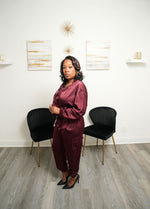 Vera Burgundy Satin Pants