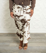 Yael Brown Cow Print Satin Skirt
