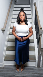 Skyler Navy Satin Skirt
