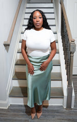 Skyler Sage Satin Skirt