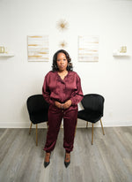 Vera Burgundy Satin Pants