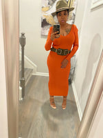 Aurora Orange Rust Classic V-Neck Dress