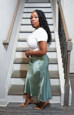 Skyler Sage Satin Skirt
