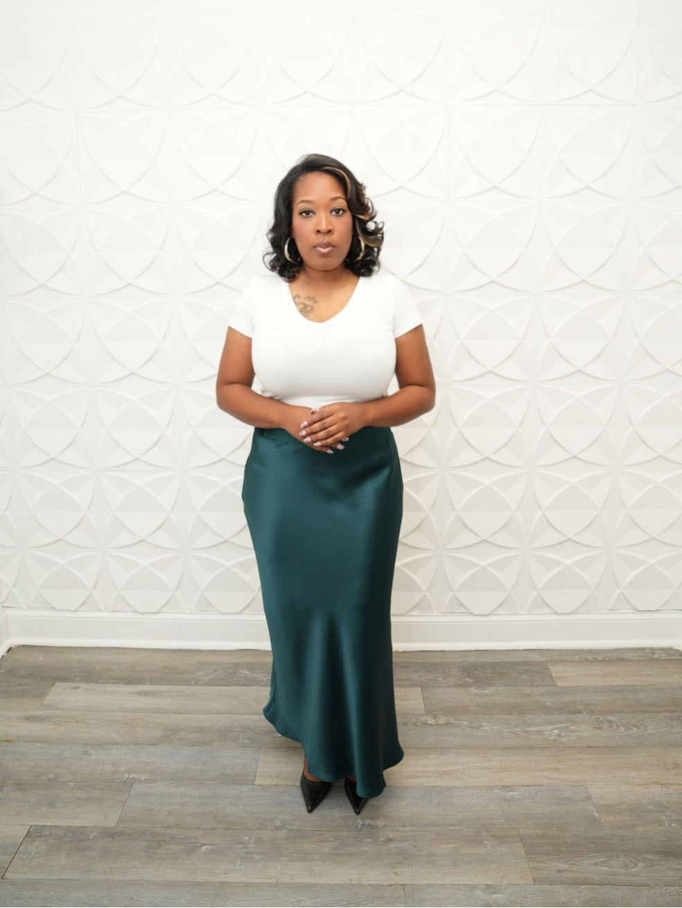 Jordan Hunter Green Satin Skirt