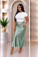 Skyler Sage Satin Skirt