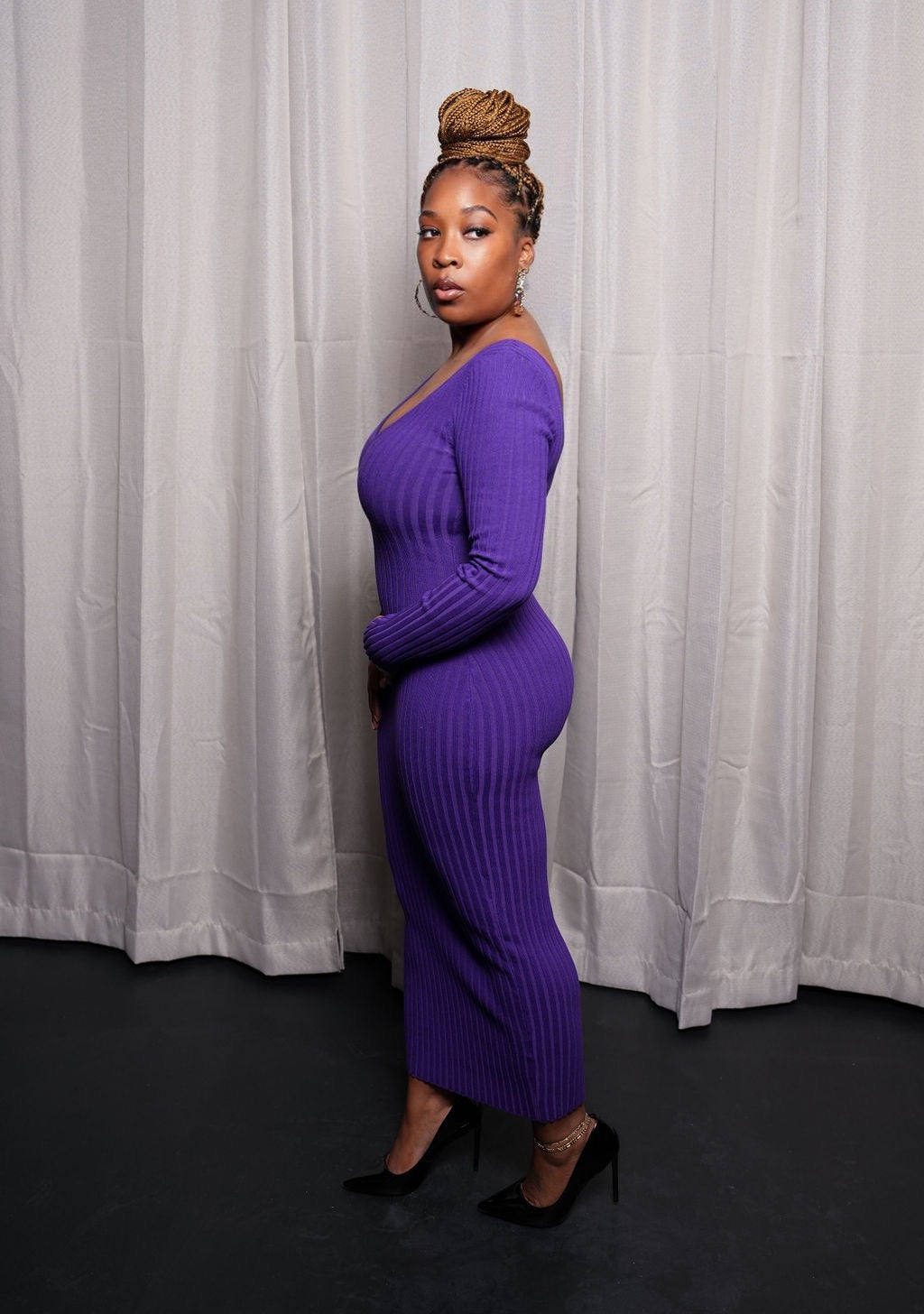 Aurora Purple Classic V-Neck Dress