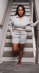 Cora Heather Grey Fleece Cropped Set