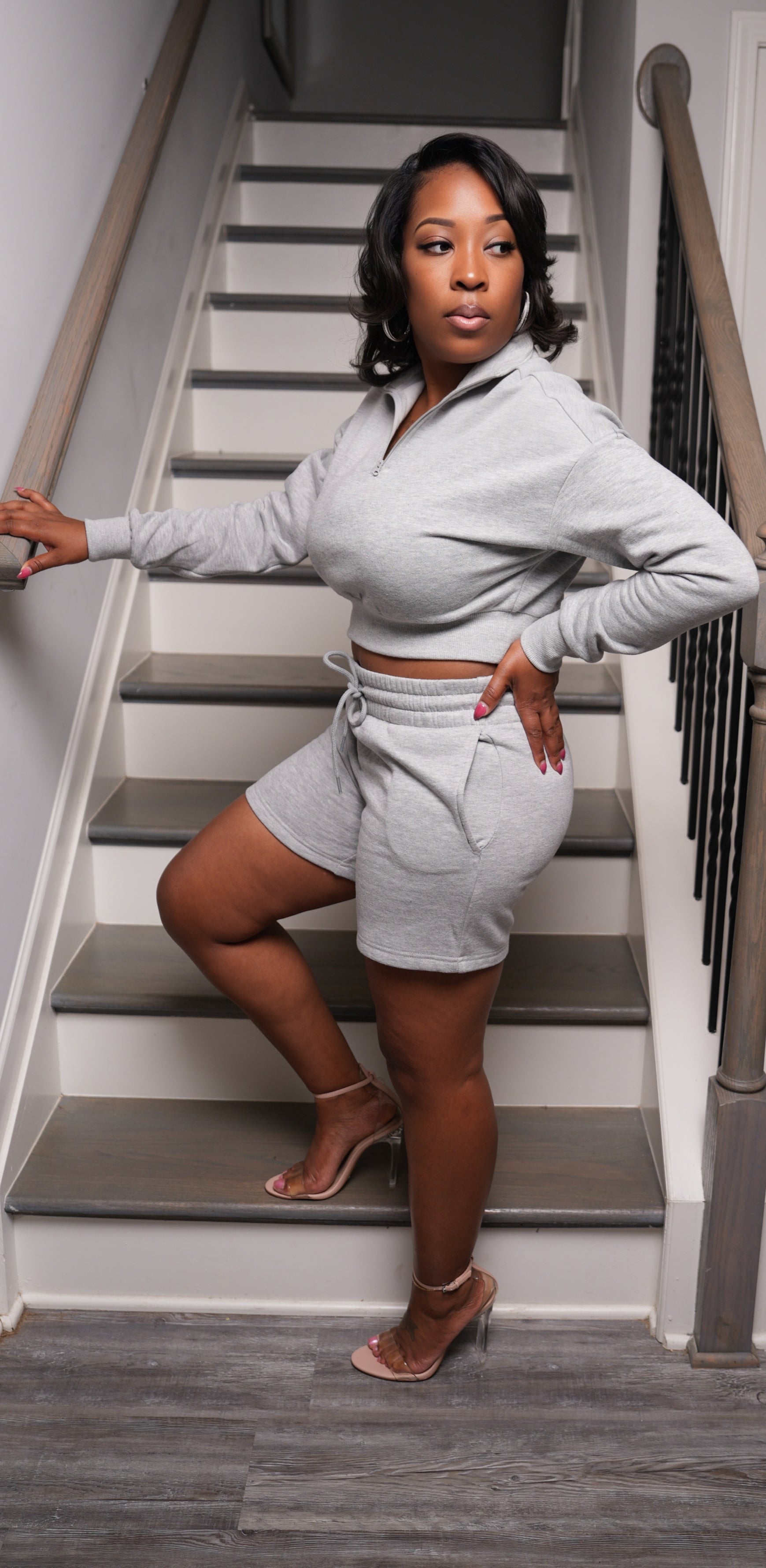 Cora Heather Grey Fleece Cropped Set