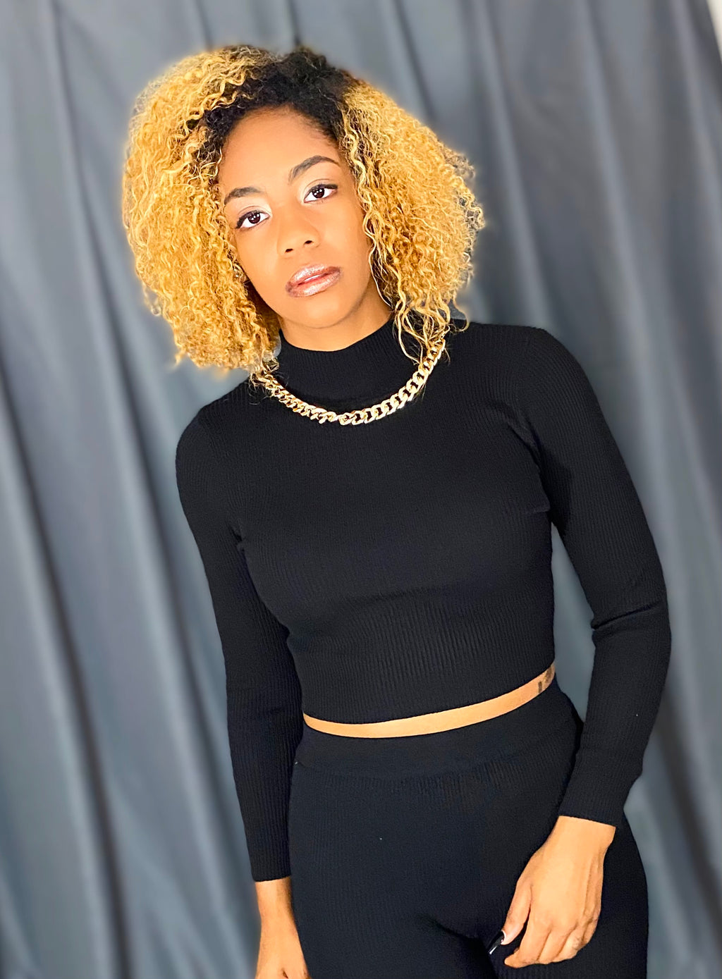 Ivy Black Ribbed Cropped Sweater