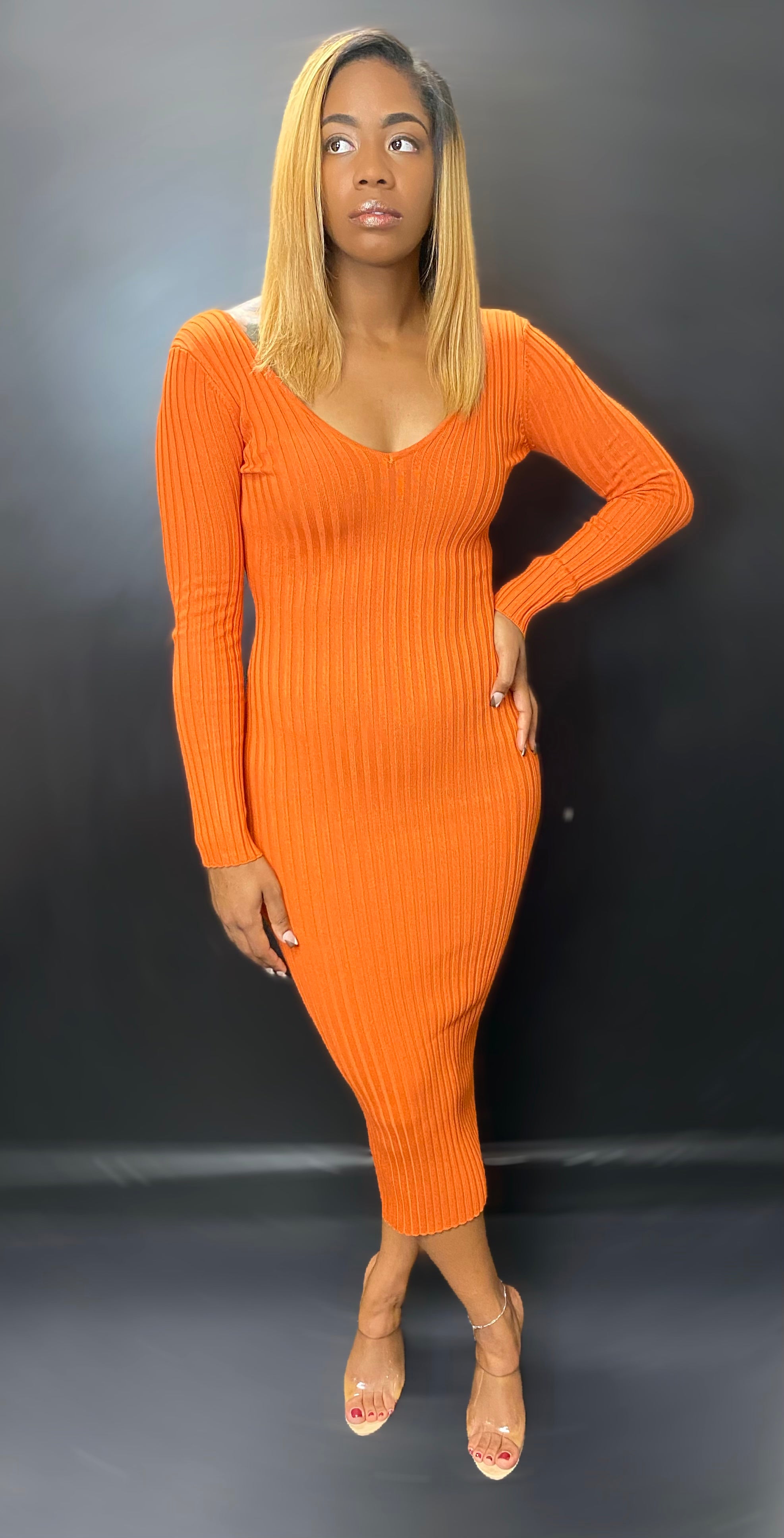 Aurora Orange Rust Classic V-Neck Dress – Pretty Girl Gang Studios