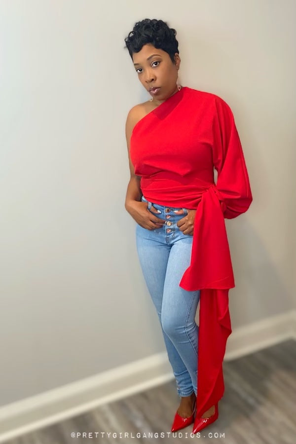 Blakely Red One Shoulder Blouse