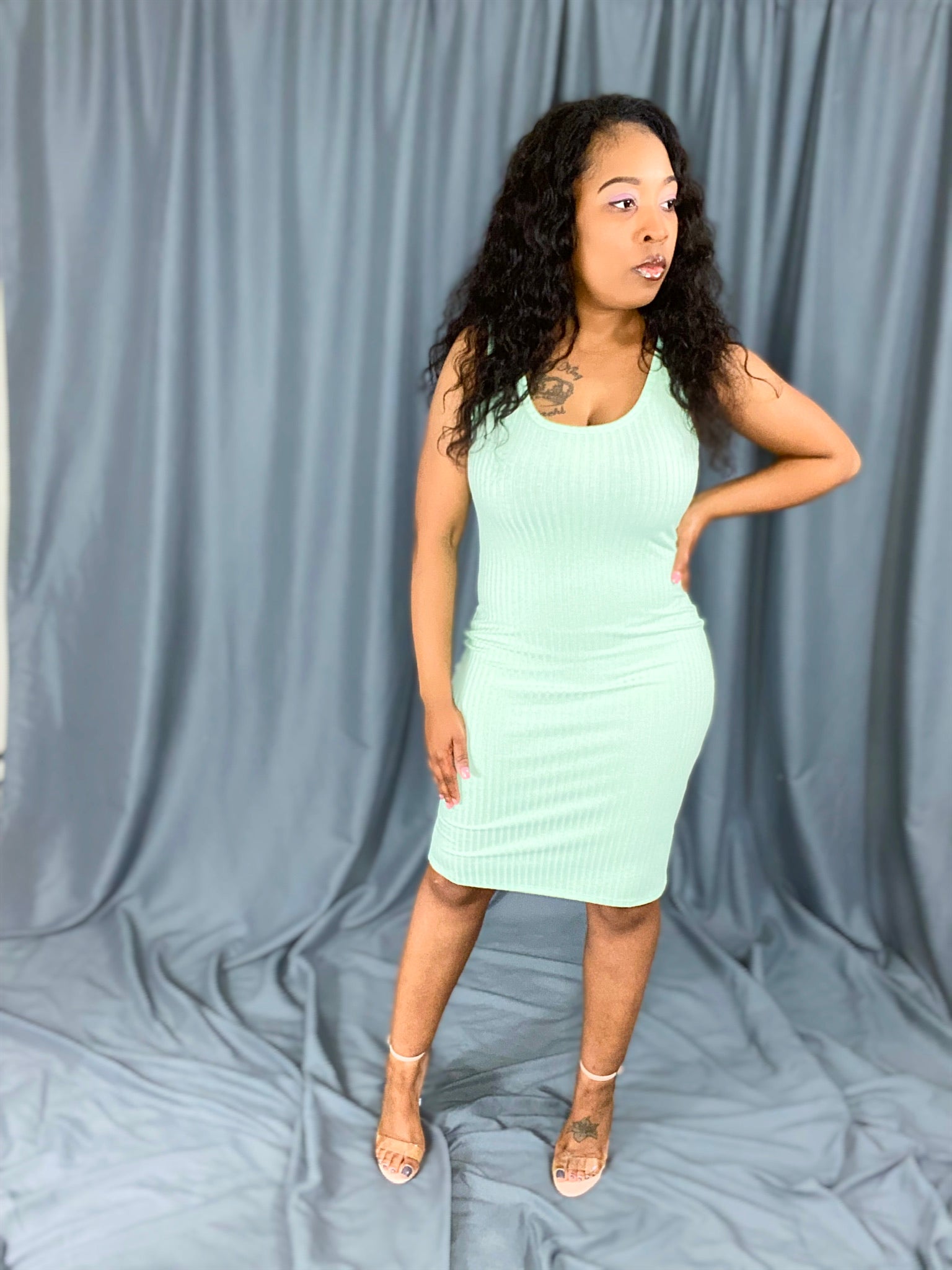 Mina Ribbed Mint Dress
