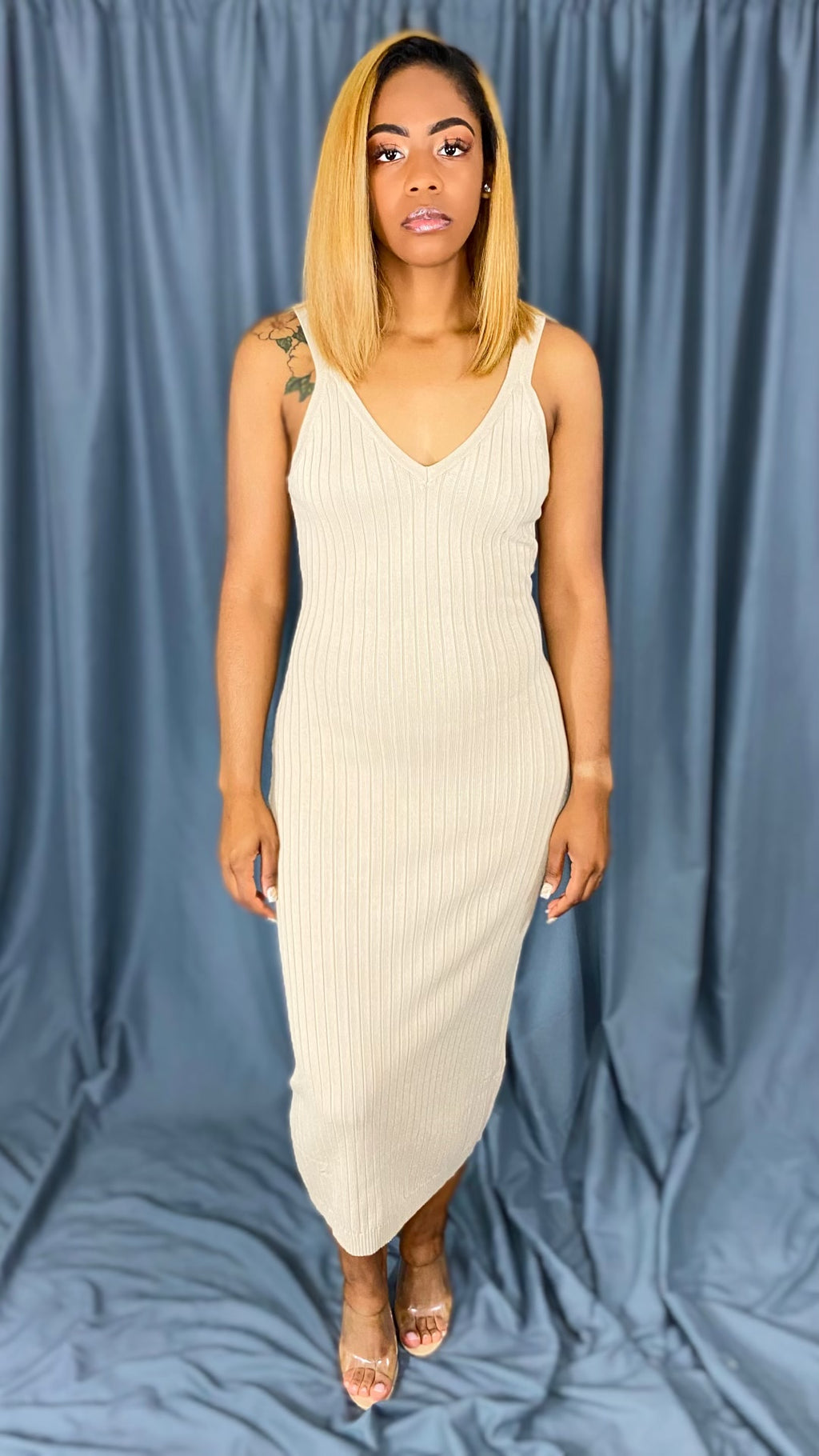 Claire Nude Ribbed Dress
