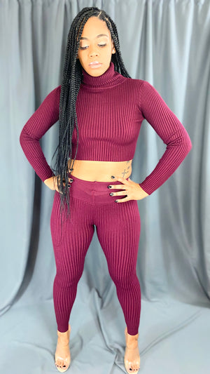 Ciara Burgundy Turtle Neck Set